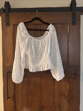 Haute Monde White Gauze Smocked Peasant Top